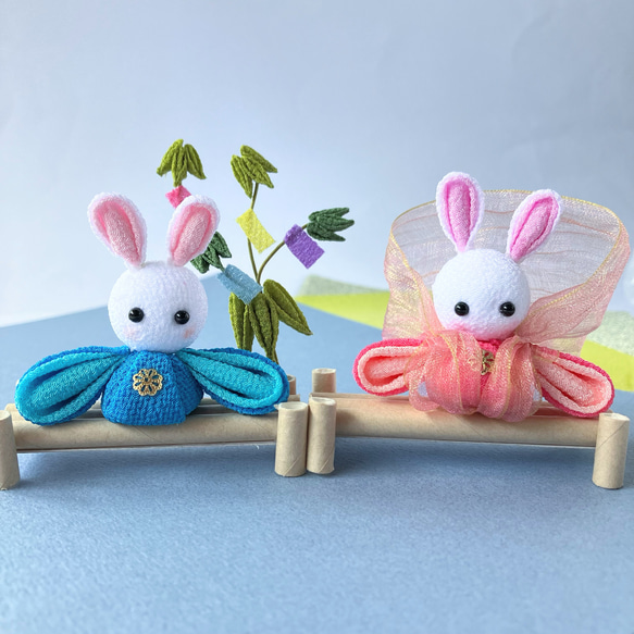 『セール』七夕☆彦星&織姫☆うさぎ うさぎの織姫と彦星 七夕飾り ちょこんとベンチにお座りバージョン