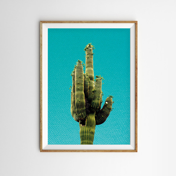 サボテンアートポスター｜ターコイズブルーで彩るおしゃれ南国