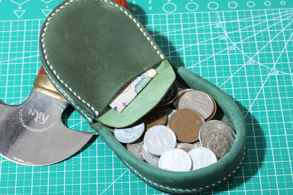 ダブルカラーアドバンレザーグリーン 馬蹄型 コインケース 小銭入れ 携帯便利新品 7枚目の画像