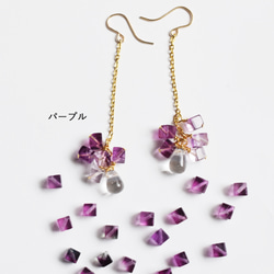 【選べる】額紫陽花　フローライト　と　雨の滴　クリスタル　14KGFフックピアス 3枚目の画像
