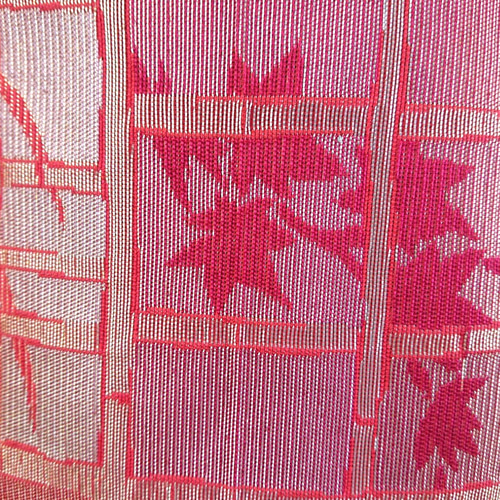 セール＊ 作り帯 夏帯 銀座スタイル 格子に紅葉・笹・芝草模様 赤×金