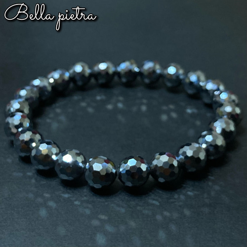 高品質☆128面カット【テラヘルツ鉱石】ブレスレット 8mm 内径 約16cm