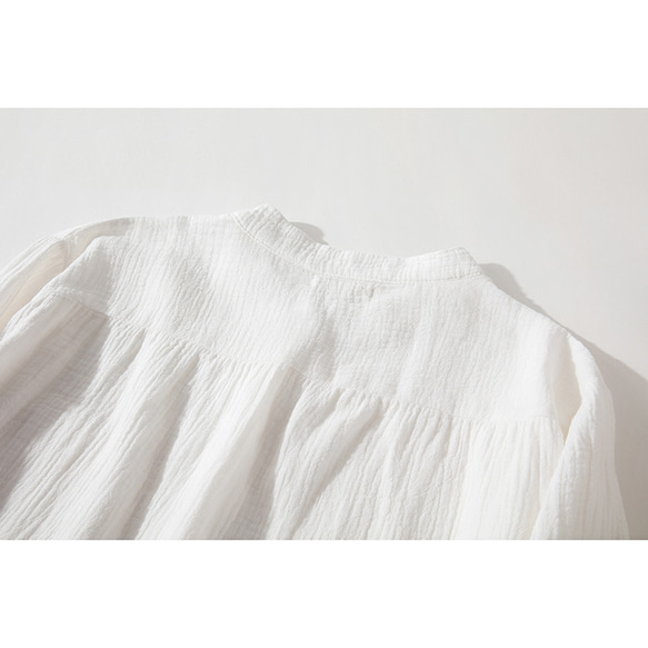 カラフルボタンTシャツ　ダブルガーゼTシャツ　コットンTシャツ　スタンドカラー　柔らかい　ホワイト　L245 10枚目の画像
