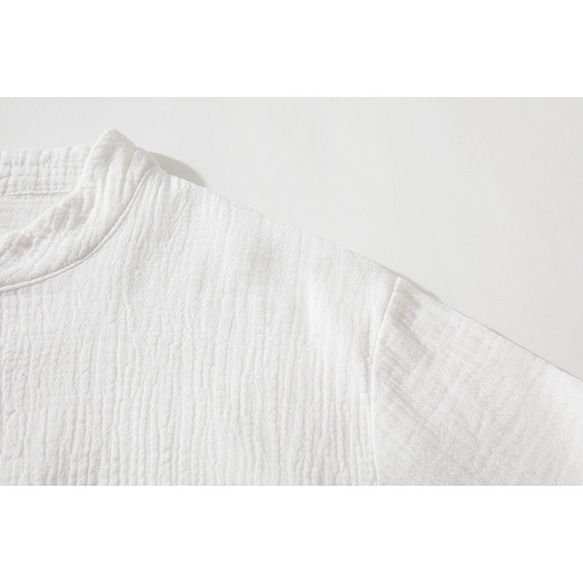 カラフルボタンTシャツ　ダブルガーゼTシャツ　コットンTシャツ　スタンドカラー　柔らかい　ホワイト　L245 4枚目の画像