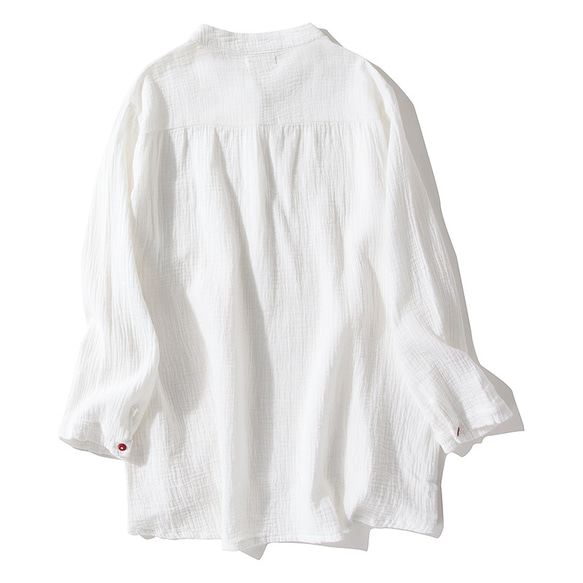 カラフルボタンTシャツ　ダブルガーゼTシャツ　コットンTシャツ　スタンドカラー　柔らかい　ホワイト　L245 2枚目の画像