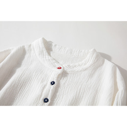 カラフルボタンTシャツ　ダブルガーゼTシャツ　コットンTシャツ　スタンドカラー　柔らかい　ホワイト　L245 3枚目の画像