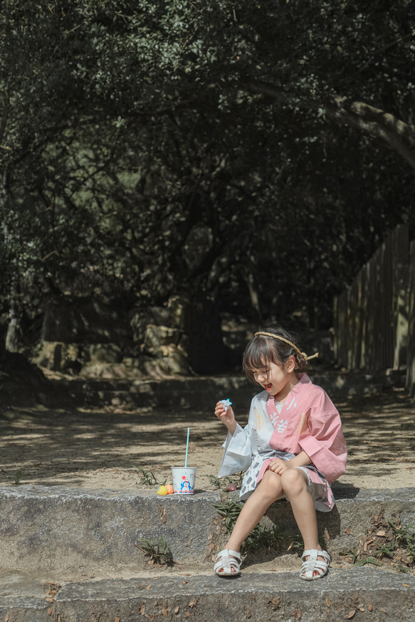 はっぴ きっず べびー『 HAPPiii / PINK 』 法被 子供用 キッズ ベビー ピンク 女の子  甚平 12枚目の画像