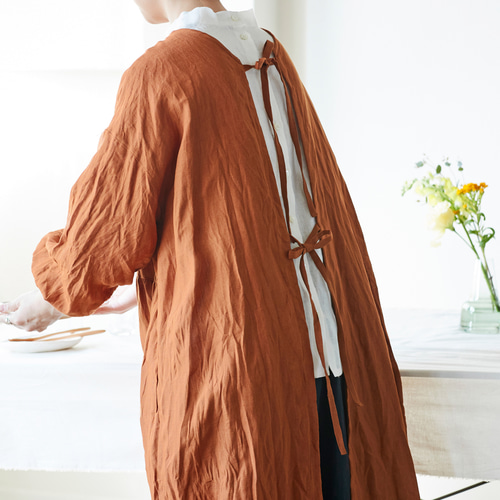 cocca for】 毎日着たい、変化を楽しむ割烹着ワンピース ”リネン100