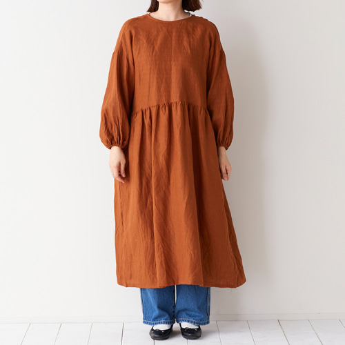 【さくら様】リネンあずきミルク＆テラコッタ・かっぽう着ワンピース さくら様】リネンあずきミルク＆テラコッタ・かっぽう着ワンピース