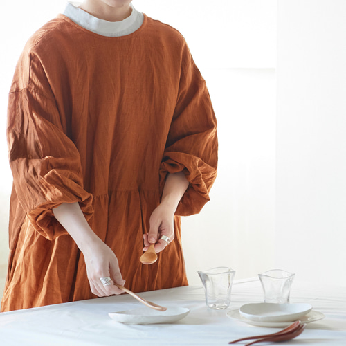 cocca for】 毎日着たい、変化を楽しむ割烹着ワンピース ”リネン100