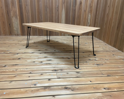 値下げ　手作り　折りたたみローテーブル　1人〜2人用　パイン集成材 折りたたみテーブル (ゴム集成 角丸) ローテーブル・リビング