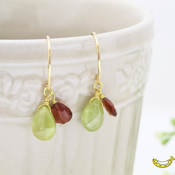 心躍る誕生石のコラボ 希少石 スフェーン × ガーネット 14kgfピアス 7月誕生石 1月誕生石 8枚目の画像