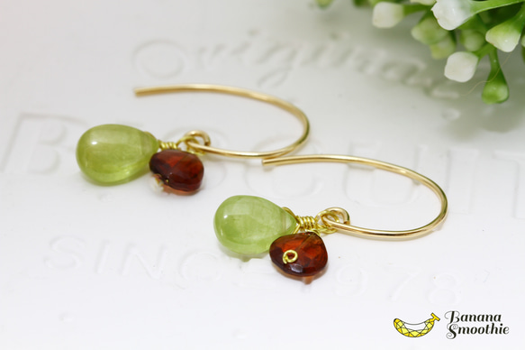 心躍る誕生石のコラボ 希少石 スフェーン × ガーネット 14kgfピアス 7月誕生石 1月誕生石 7枚目の画像