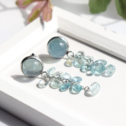 春夏秋冬おさんぽシリーズ Ｅ 連なるたっぷりアクアマリンの大粒ピアス