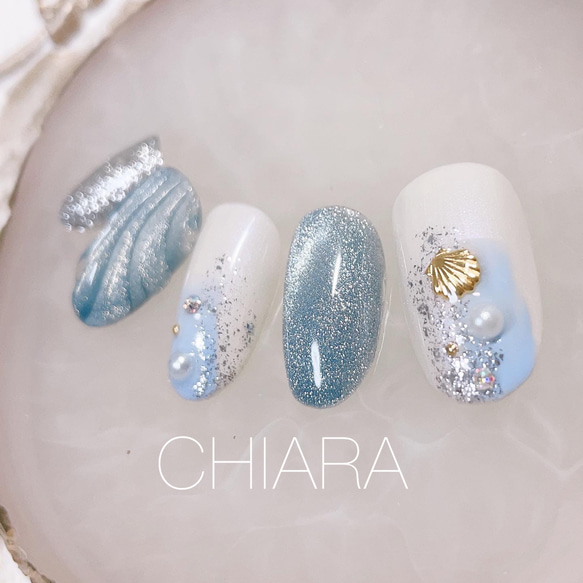 オーダーネイルチップNo.64 夏 海 浜辺ラグーン マグネット