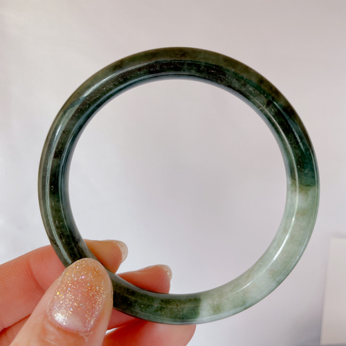 新入荷】本翡翠保証‼️天然翡翠細目丸形バングル 内径約：56mm