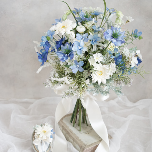 ホワイト 造花 ブーケ・ブートニア セット　美品 楽天市場】ブーケ ブートニアセット ウエディングブーケ ウェディング