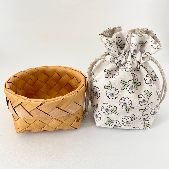 白樺の小さなかご 白樺の小さなかご 白樺の小さなカゴM・巾着付き その他インテリア雑貨