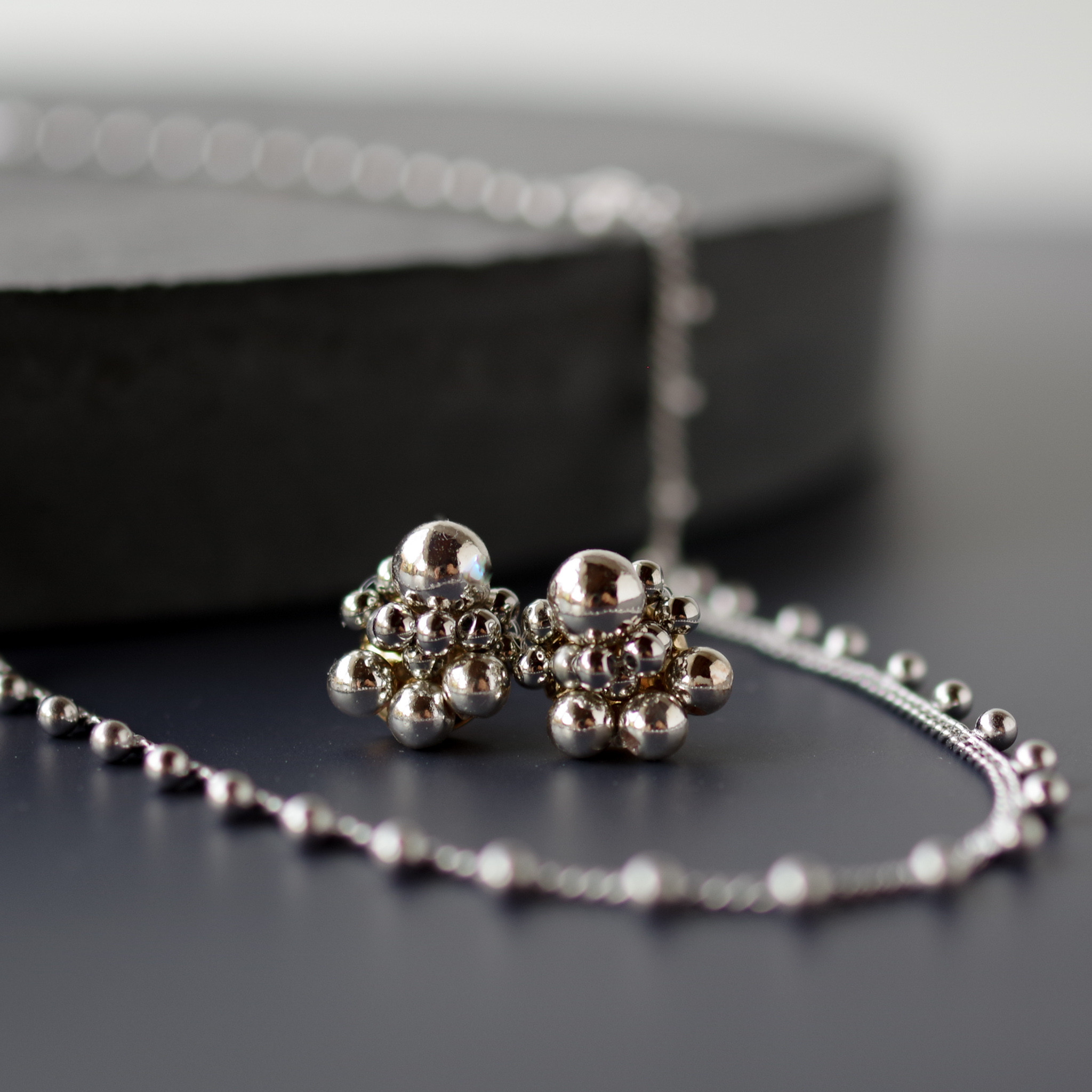 Creema限定! 【noix】silver 耳飾りとヴィンテージボールレースチェーンのネックレスのセット