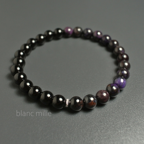 No.1937○*スギライト＆モリオン 6mmブラックブレスレット○*天然石 黒