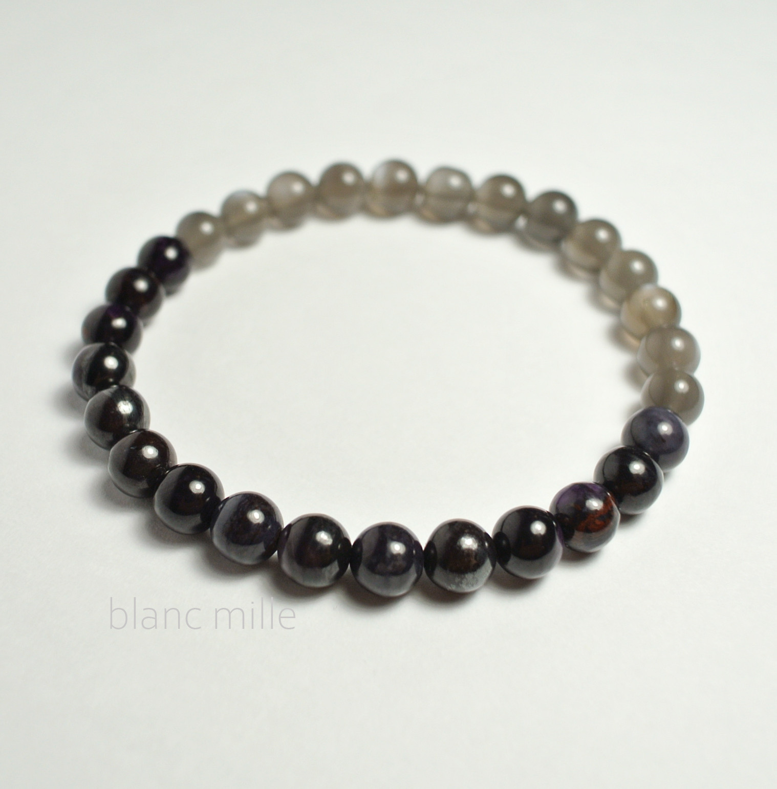 No.1938○*　ブラックスギライト＆グレームーンストーン　6mmブレスレット○*天然石　杉石　ムーンストーン　ブレス