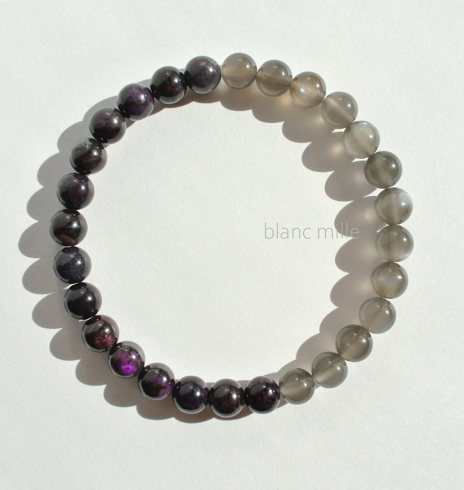 No.1938○*　ブラックスギライト＆グレームーンストーン　6mmブレスレット○*天然石　杉石　ムーンストーン　ブレス