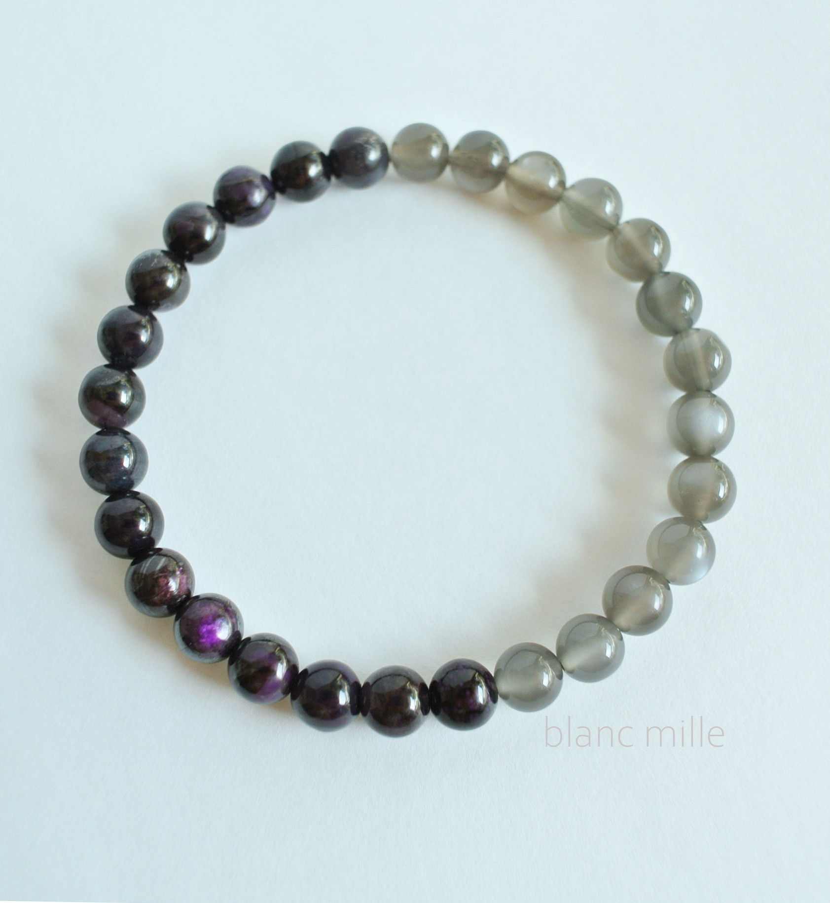 No.1938○*　ブラックスギライト＆グレームーンストーン　6mmブレスレット○*天然石　杉石　ムーンストーン　ブレス