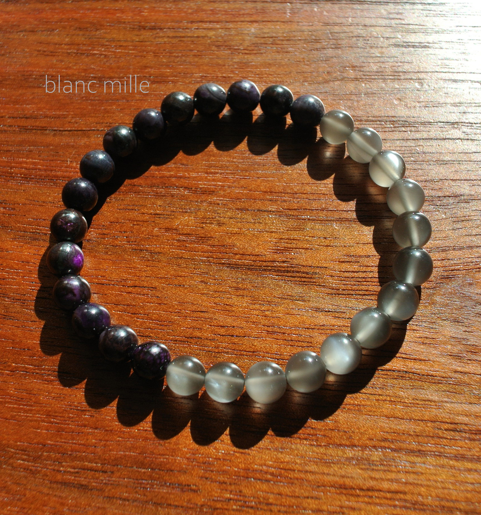 No.1938○*　ブラックスギライト＆グレームーンストーン　6mmブレスレット○*天然石　杉石　ムーンストーン　ブレス