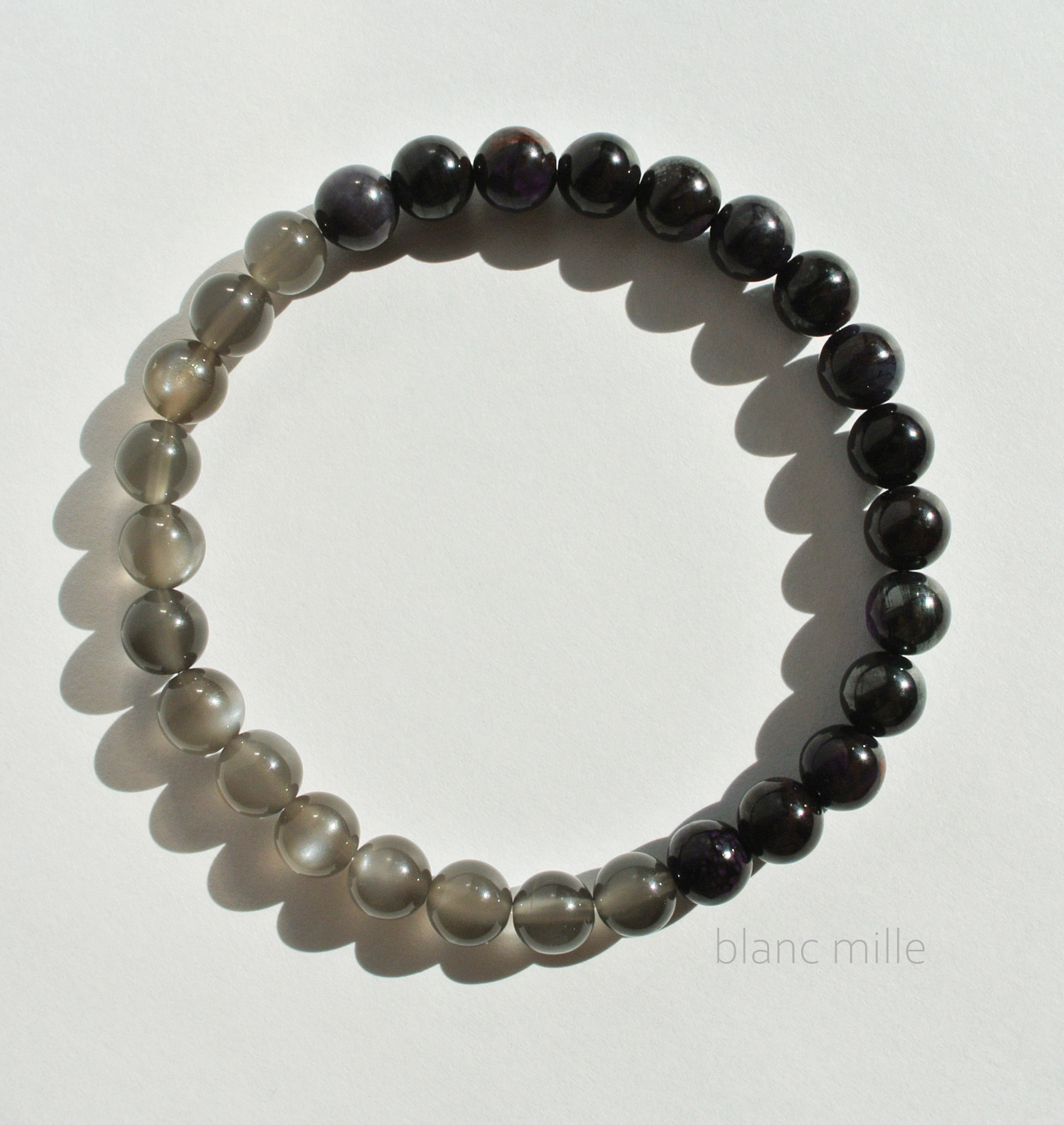 No.1938○*　ブラックスギライト＆グレームーンストーン　6mmブレスレット○*天然石　杉石　ムーンストーン　ブレス