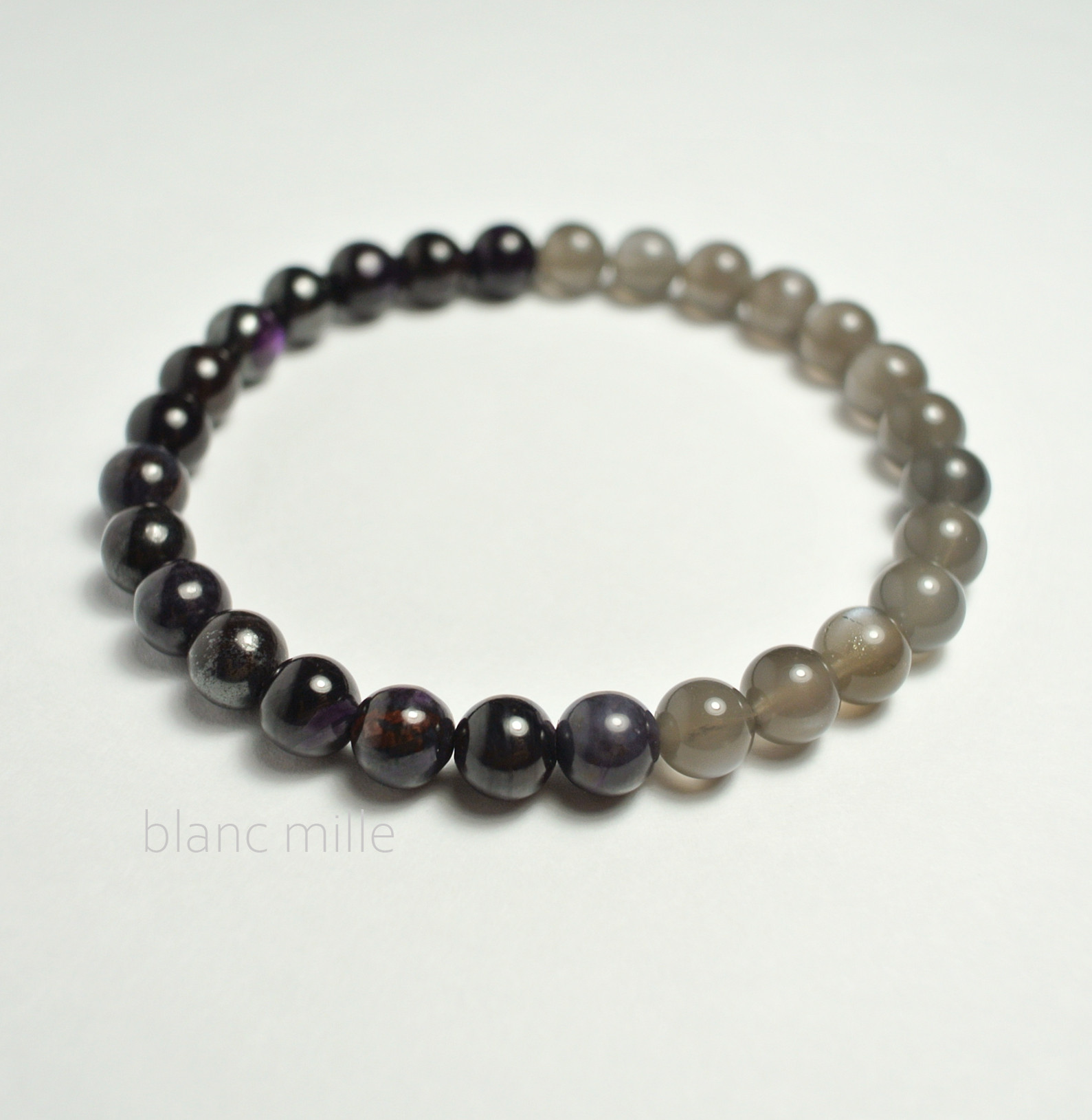 No.1938○*　ブラックスギライト＆グレームーンストーン　6mmブレスレット○*天然石　杉石　ムーンストーン　ブレス