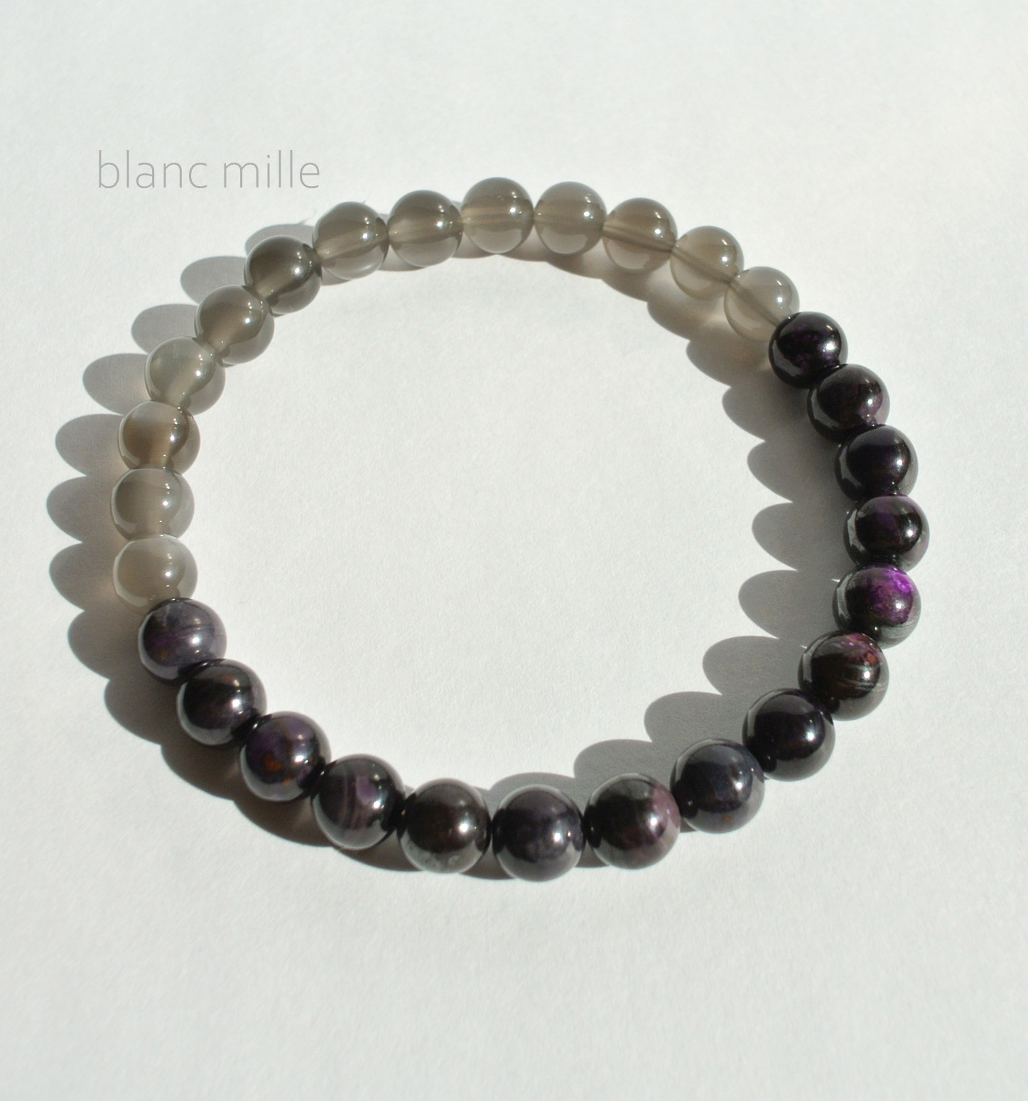 No.1938○*　ブラックスギライト＆グレームーンストーン　6mmブレスレット○*天然石　杉石　ムーンストーン　ブレス