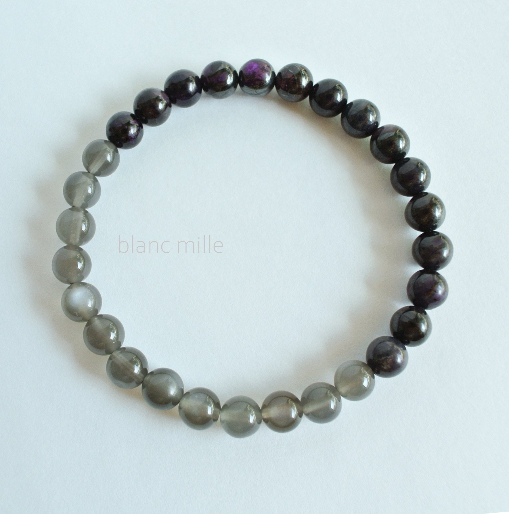 No.1938○*　ブラックスギライト＆グレームーンストーン　6mmブレスレット○*天然石　杉石　ムーンストーン　ブレス