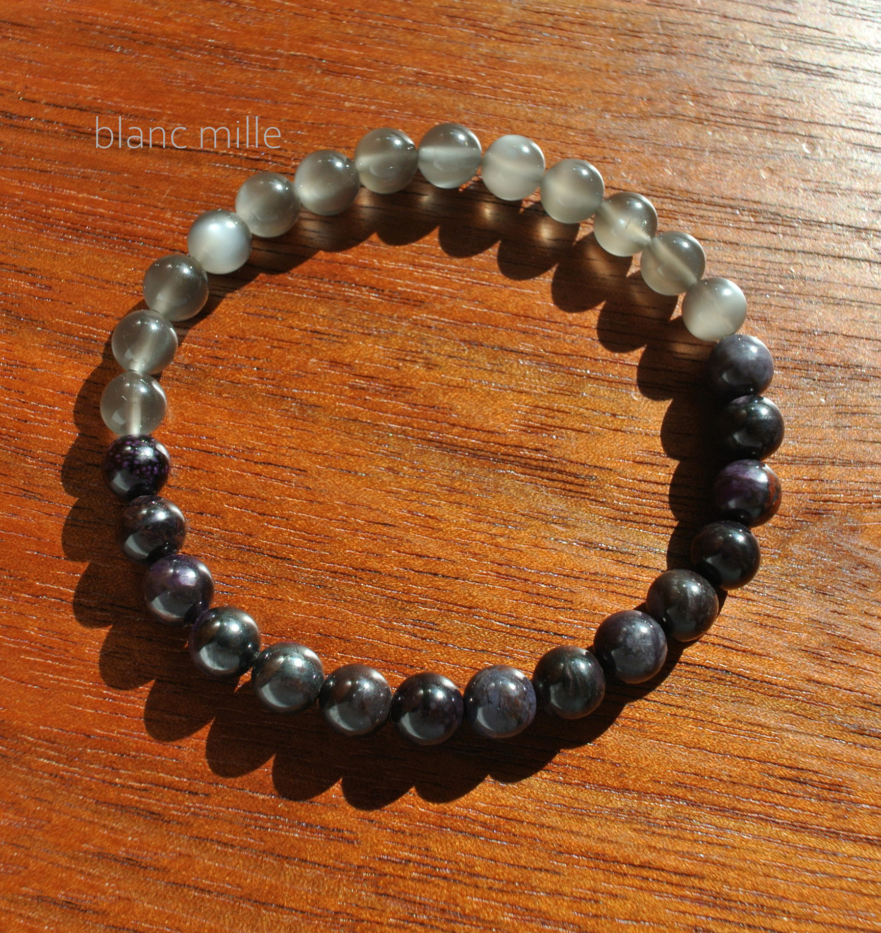 No.1938○*　ブラックスギライト＆グレームーンストーン　6mmブレスレット○*天然石　杉石　ムーンストーン　ブレス