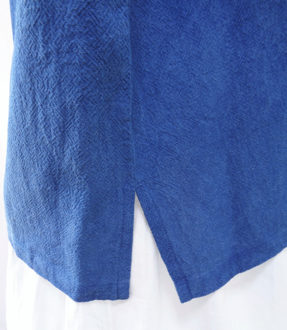 靛藍染色，棉質襯衫，均碼，法式袖 第6張的照片