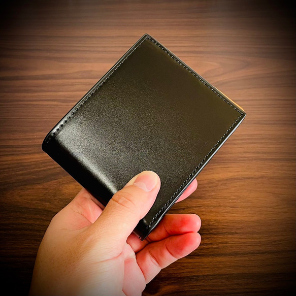 アンティークガラスレザー 二つ折り 財布 折財布 本革 牛革 カード２１枚 ブラック グリーン 黒 緑 7枚目の画像