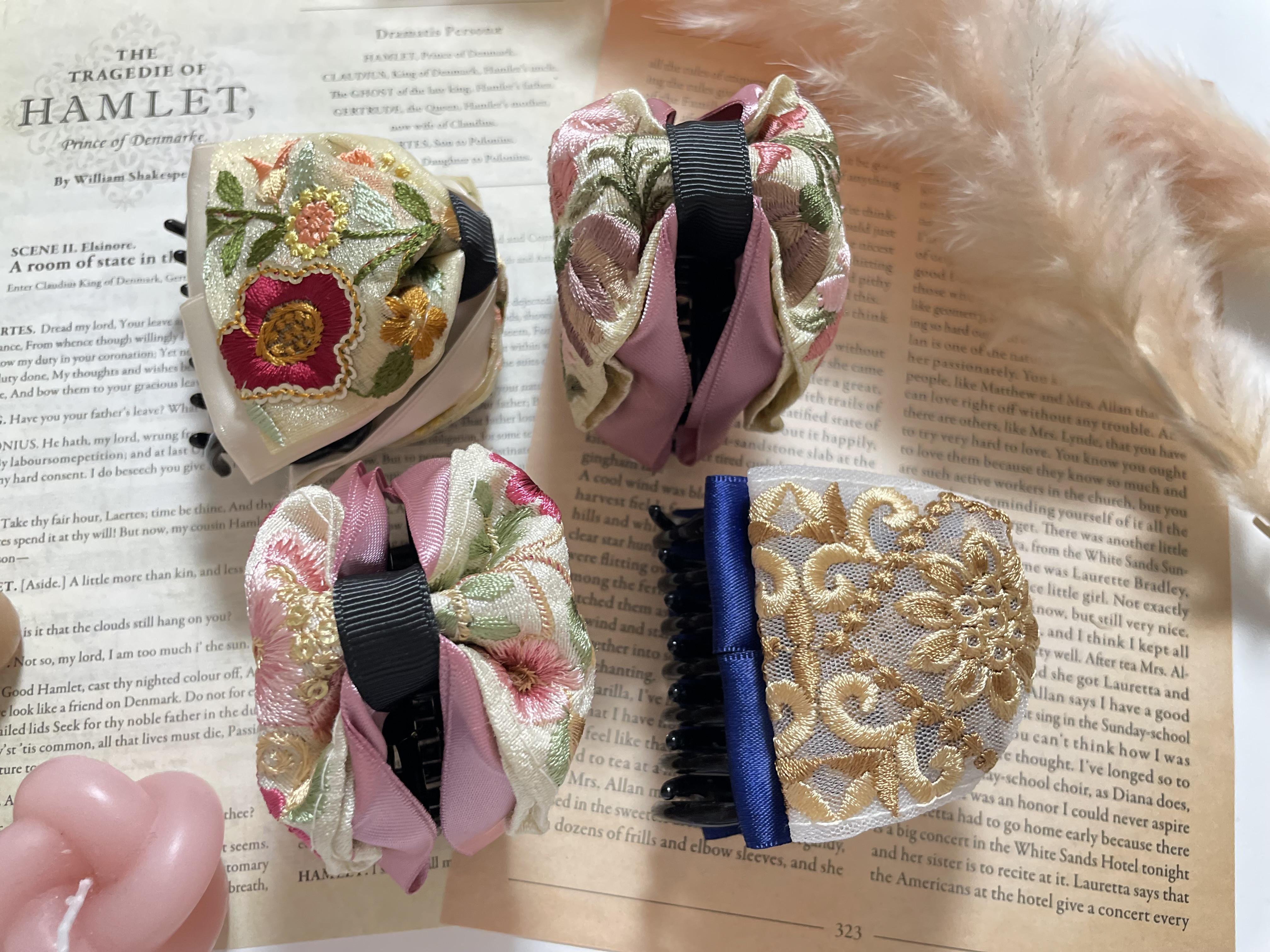【SOLD】オハナ刺繍のリボンターバン オハナ刺繍のリボンターバン