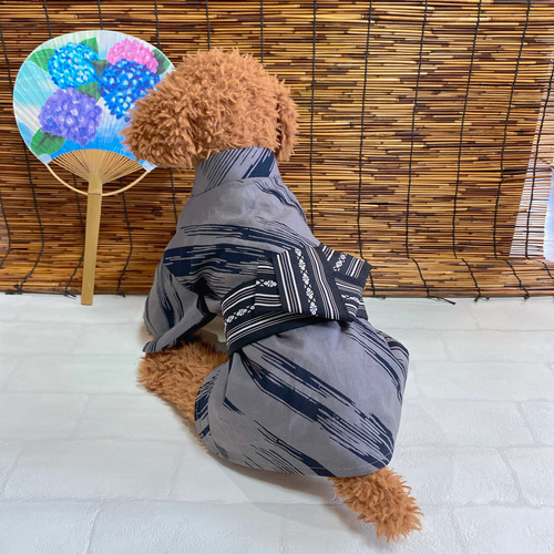 犬の浴衣✨犬用本格本染浴衣 わんこ浴衣 グレー 犬服 ペット服