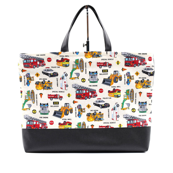働く車×働く車　ハンドメイド　レッスンバッグ　男の子　入園入学準備　5点セット 送料無料♡はたらく車柄♬レッスンバッグと上履き入れ、体操服