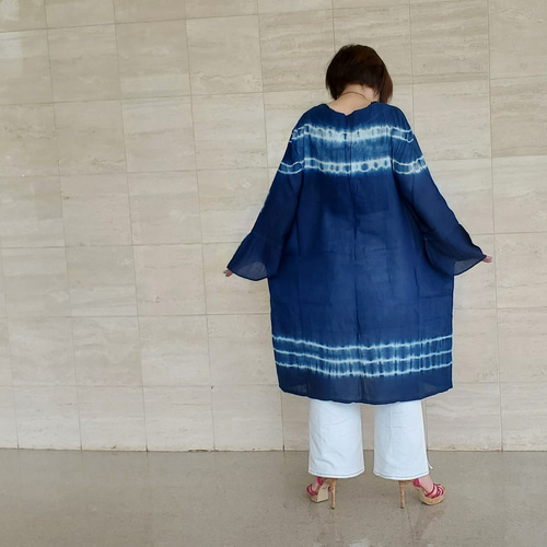 藍染 藍染服 インディゴ 手染め ロングワンピース 3