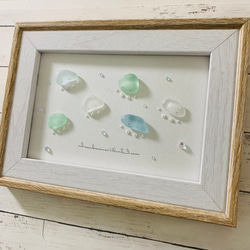 シーグラスアート インテリア雑貨 北欧 パネルヒーリング 海 くらげ ガラス細工 癒し 透明 卓上 玄関  プレゼント 2枚目の画像
