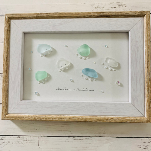 シーグラスアート インテリア雑貨 北欧 パネルヒーリング 海 くらげ  