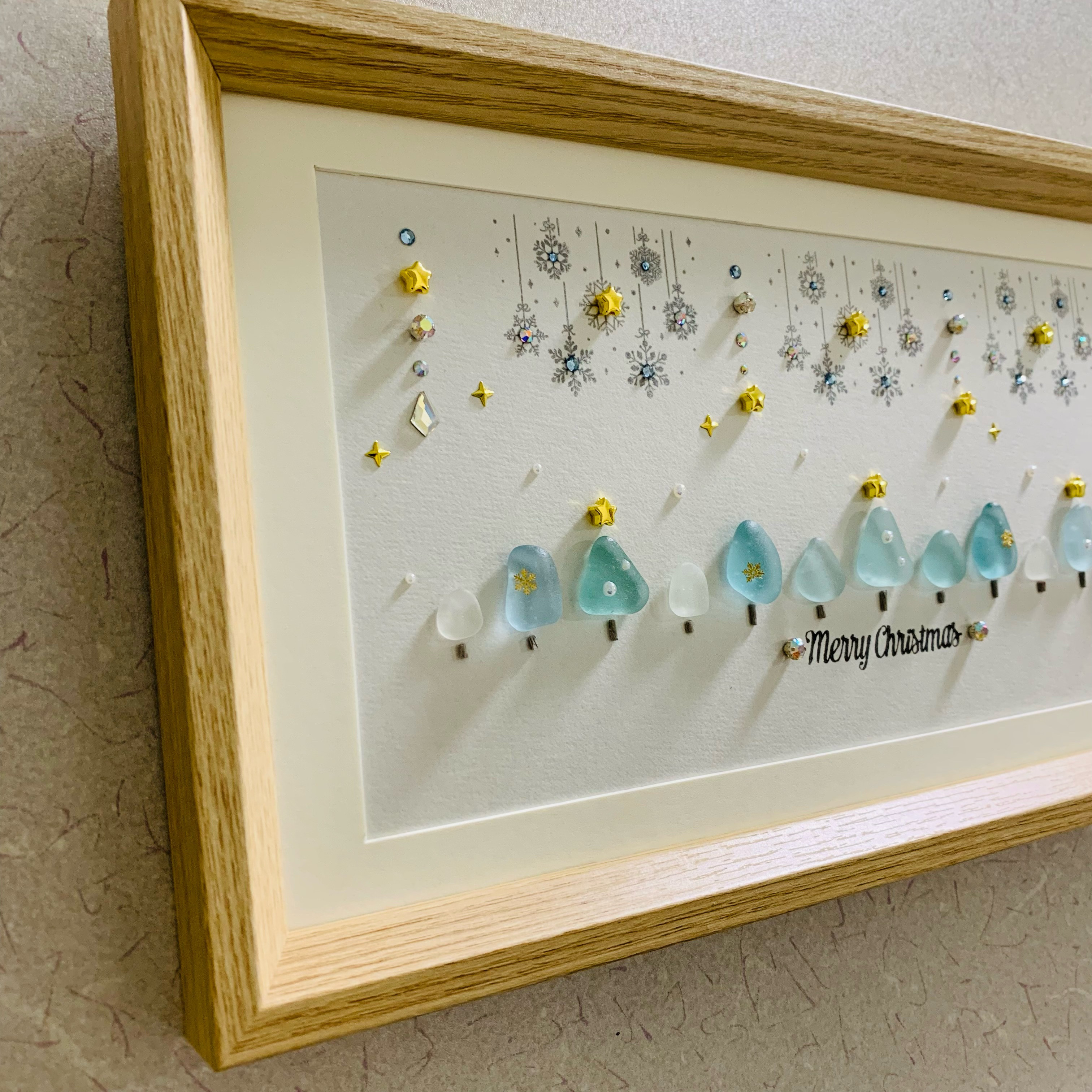 クリスマス 雪の結晶 ガーランドシーグラスアート インテリア 海の宝石 ウェルカムスペース キラキラ星 誕生日プレゼント