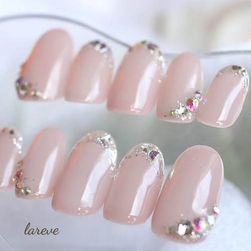 ガラスフレンチ／フレンチネイル／キラキラネイル／ブライダル／前撮り