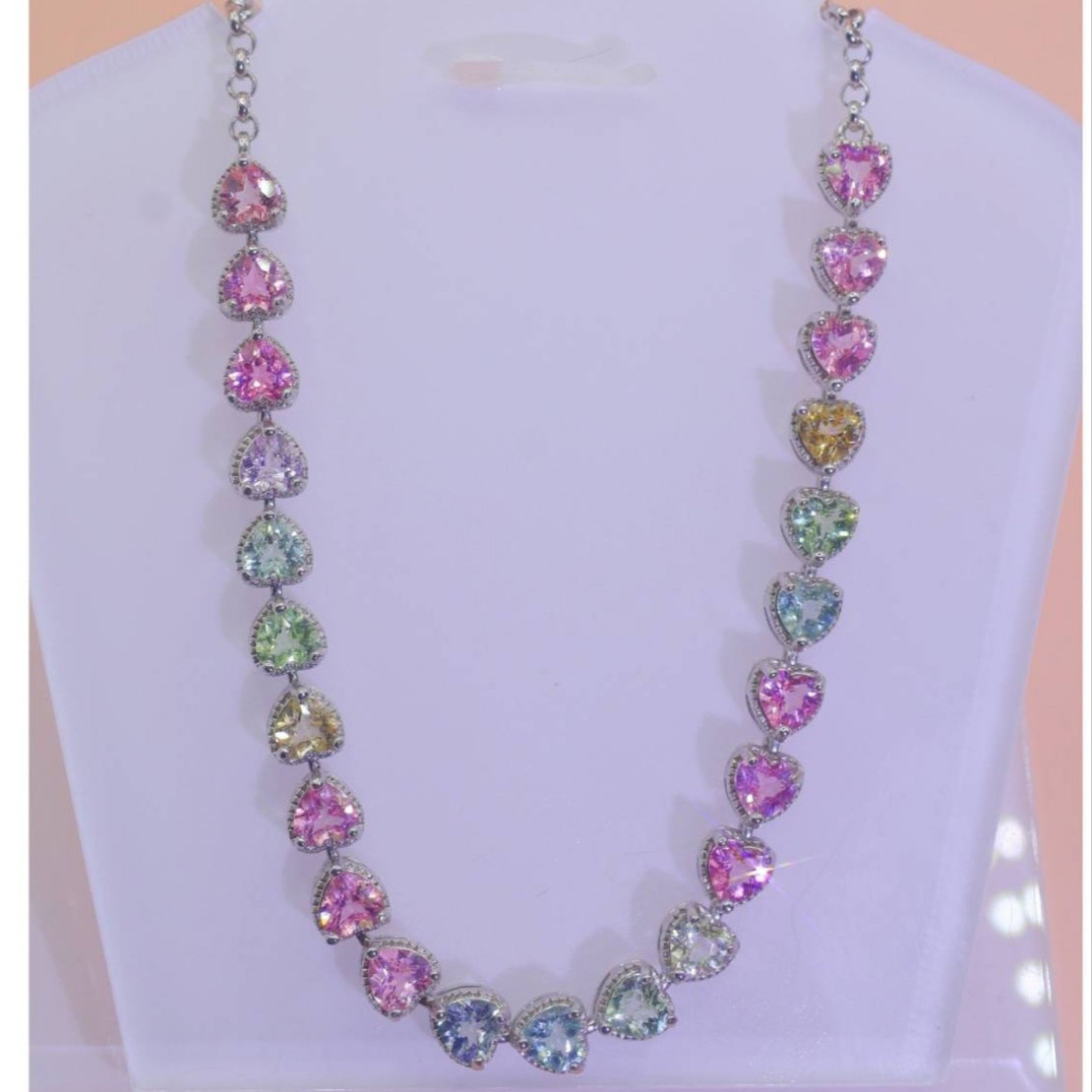 SV925 宝石質 マカロンカラー トルマリンジュエリーブレスレット 天然石 ハートカット