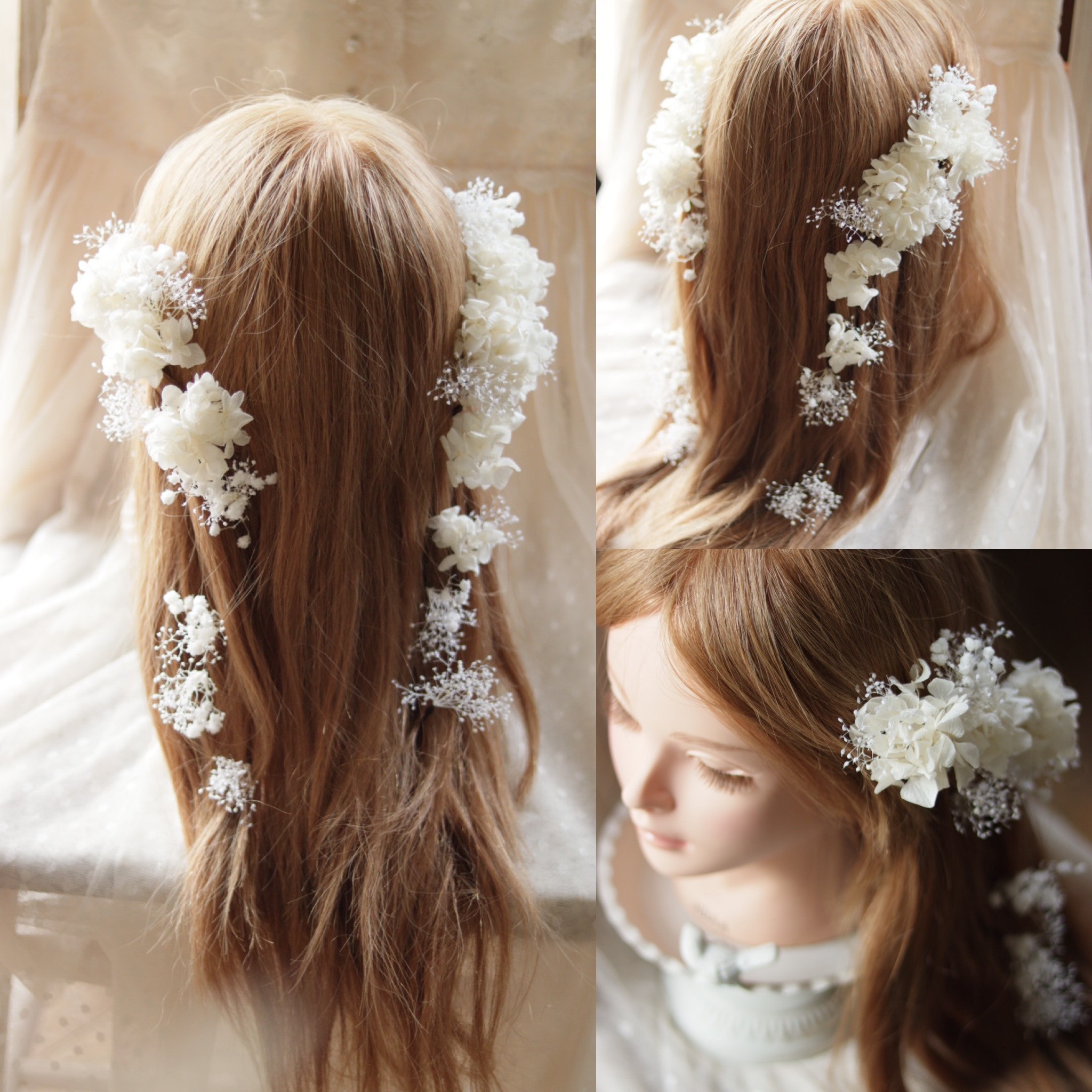 受注製作☆紫陽花とかすみそうのホワイトヘッドドレス/ウェディング、成人式、マタニティフォトに♡