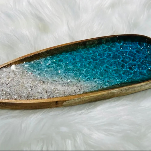 海のトレイ 小物入れ 波紋 波 海 キラキラ ブルーオーシャン エポキシ