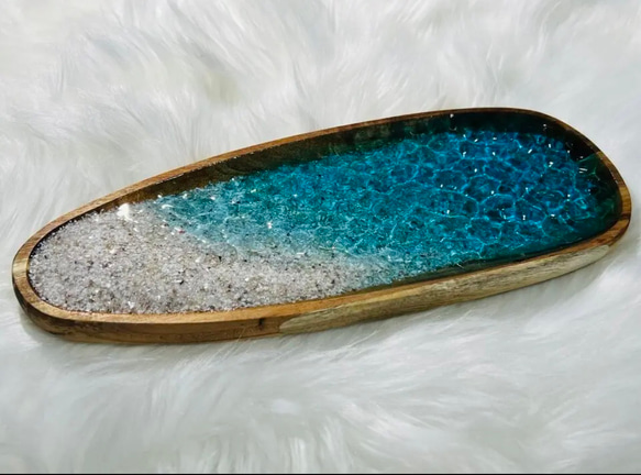 レジンアートオーシャンアート キラキラ波紋 沖縄 海15cmx30cm×2cm