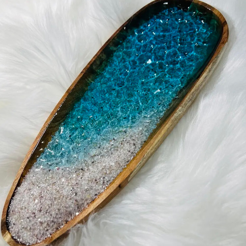 【1205】波模様　波紋　ウッドレジン　トレー（大）　レジン　オーシャンアート 1205】波模様 波紋 ウッドレジン トレー（大） レジン オーシャン