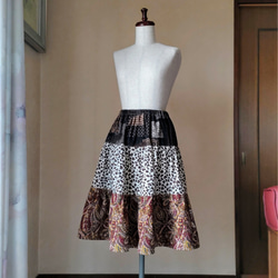 アニマル柄×和柄×ペーズリー柄　三段ティアードスカート 2枚目の画像