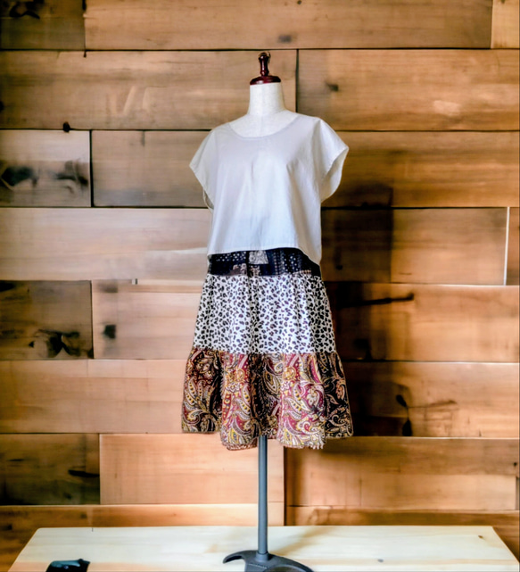 アニマル柄×和柄×ペーズリー柄　三段ティアードスカート 5枚目の画像